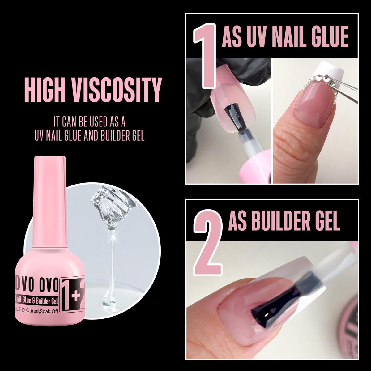 NOVO OVO pink bottle close-up showing builder gel texture