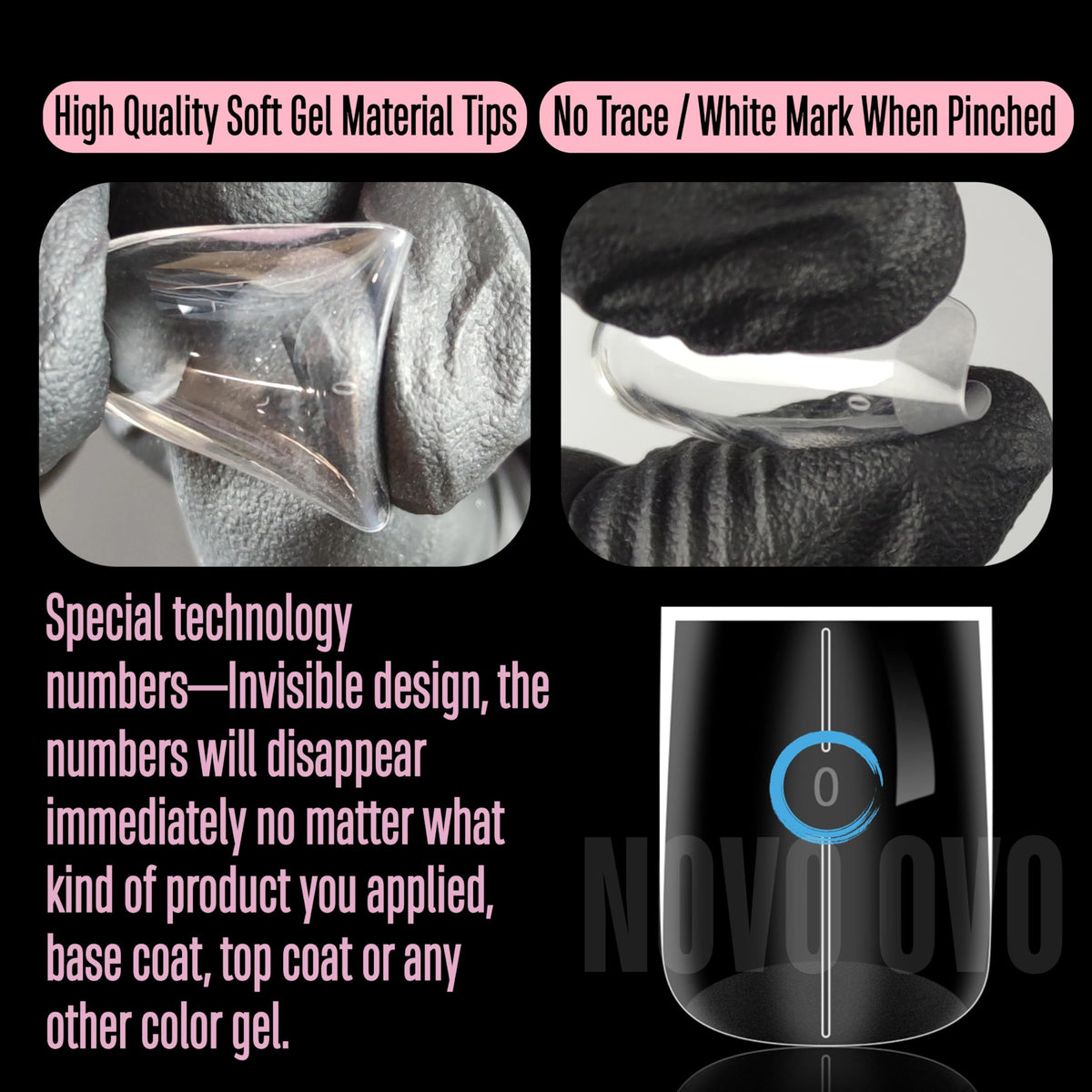 NOVO OVO press-on nails applied on hand demonstrating salon finish