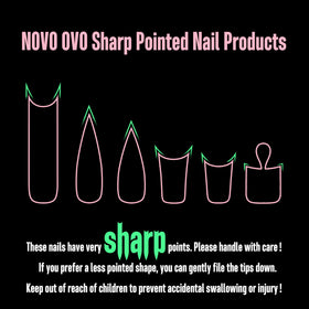 NOVO OVO side profile of long stiletto tip showing length and sharp silhouette benefit