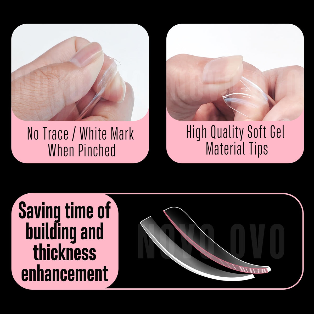NOVO OVO spread of 12 sizes demonstrating fit options for many nail beds benefit