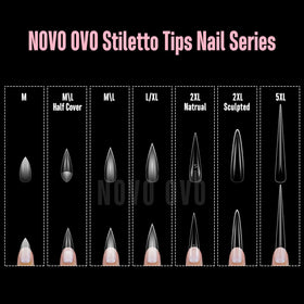 NOVO OVO size comparison spread displaying 16 sizes and extras for perfect fit