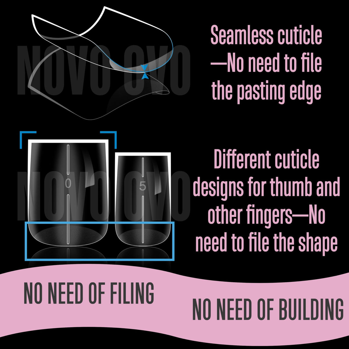 NOVO OVO etched size markings and auxiliary lines for precise fit