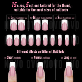 NOVO OVO laid out 15 sizes to show fit variety and selection for all nail beds