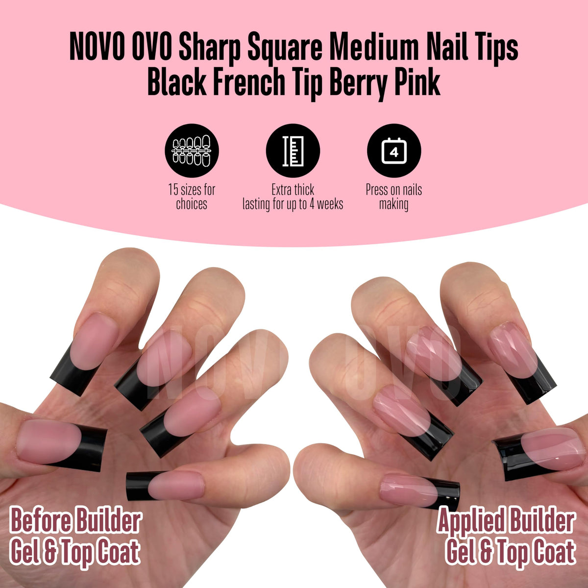 NOVO OVO 180-piece layout displaying 15 sizes, easy size selection benefit