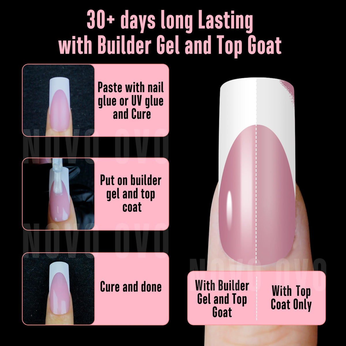 NOVO OVO side profile showing extra-thick soft gel curve for strength and natural look