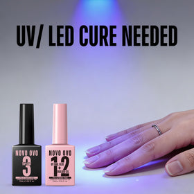 NOVO OVO curing under LED lamp showing quick 60–90s set time