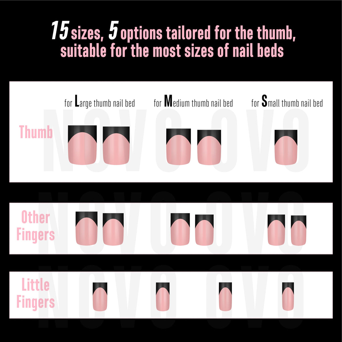 NOVO OVO label detail and size chart for quick sizing help benefit