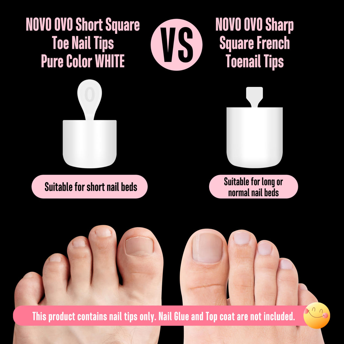 NOVO OVO tips beside a coin displaying scale and size variety advantage