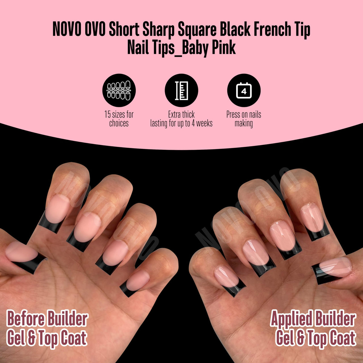 NOVO OVO stacked tips showing extra-thick free edge for durability benefit