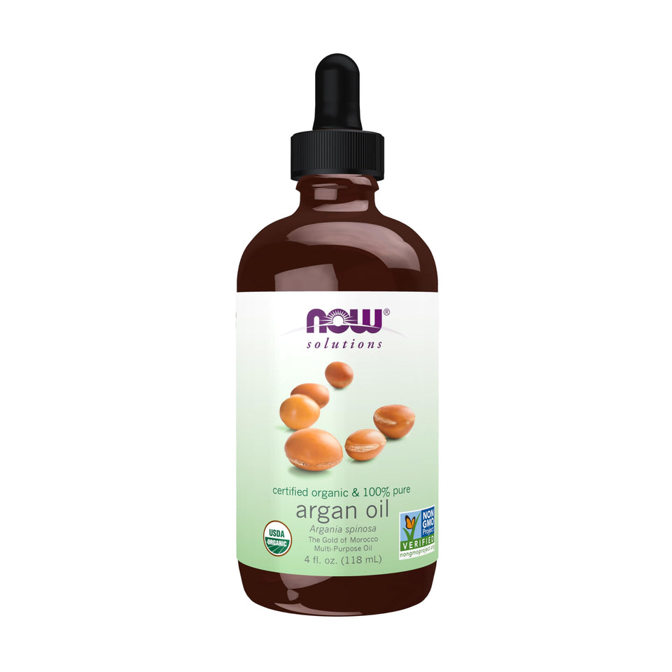 NOW Foods bottle front packaging showing organic label and 4-ounce size benefit