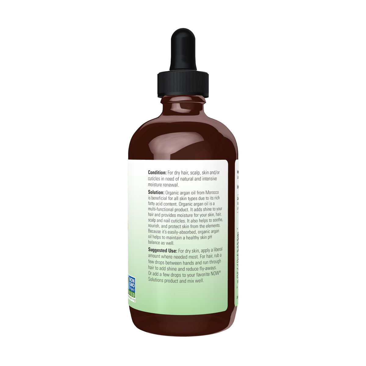 NOW Foods argan oil pouring close-up showing clear texture and easy dispensing