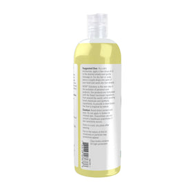 NOW avocado oil close-up label showing UV protectant note and GMP quality assurance benefit