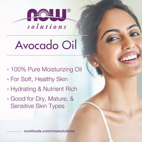 NOW avocado oil in hand massage use illustrating smooth glide and soothing hydration benefit