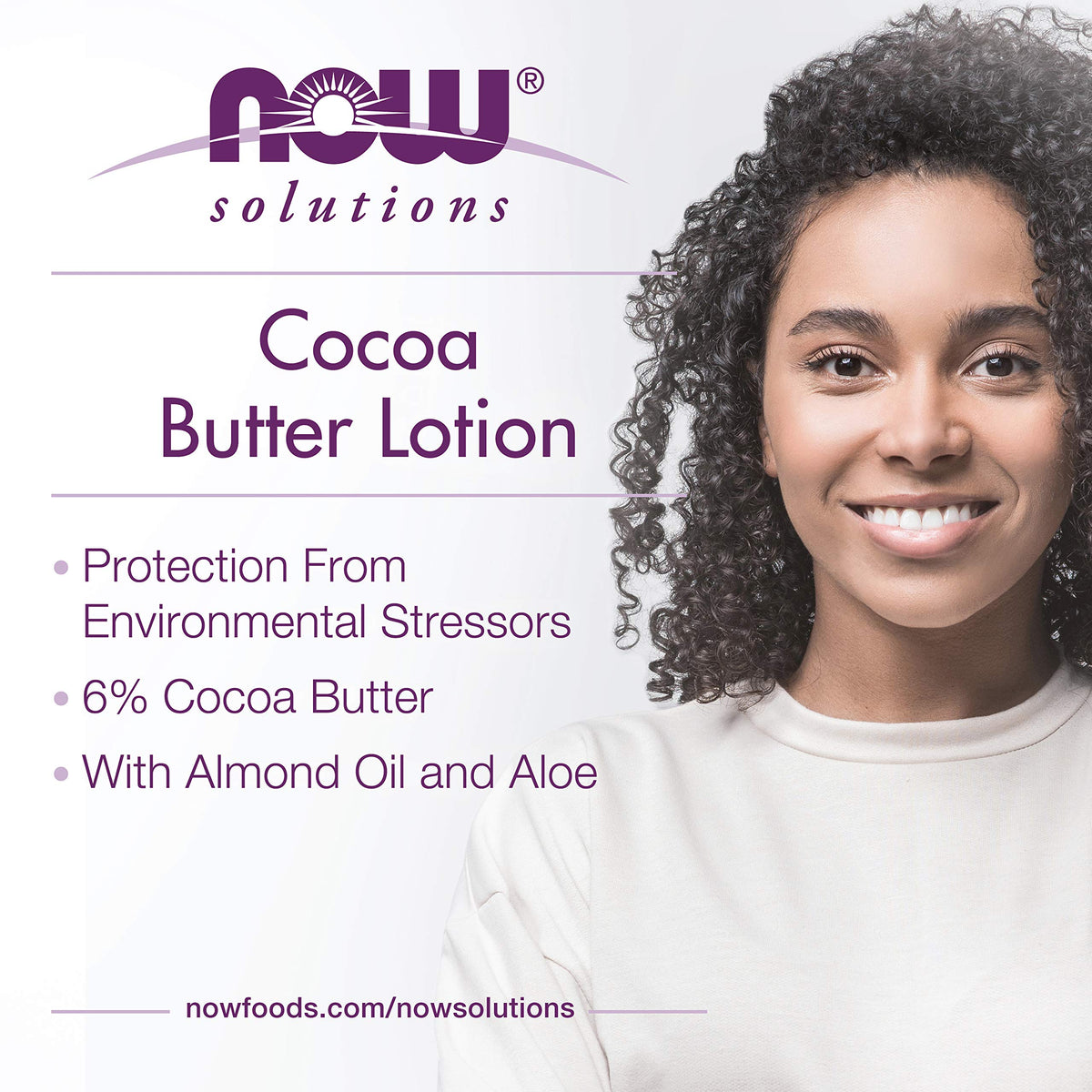 NOW Foods lotion texture close-up showing creamy, non-greasy finish