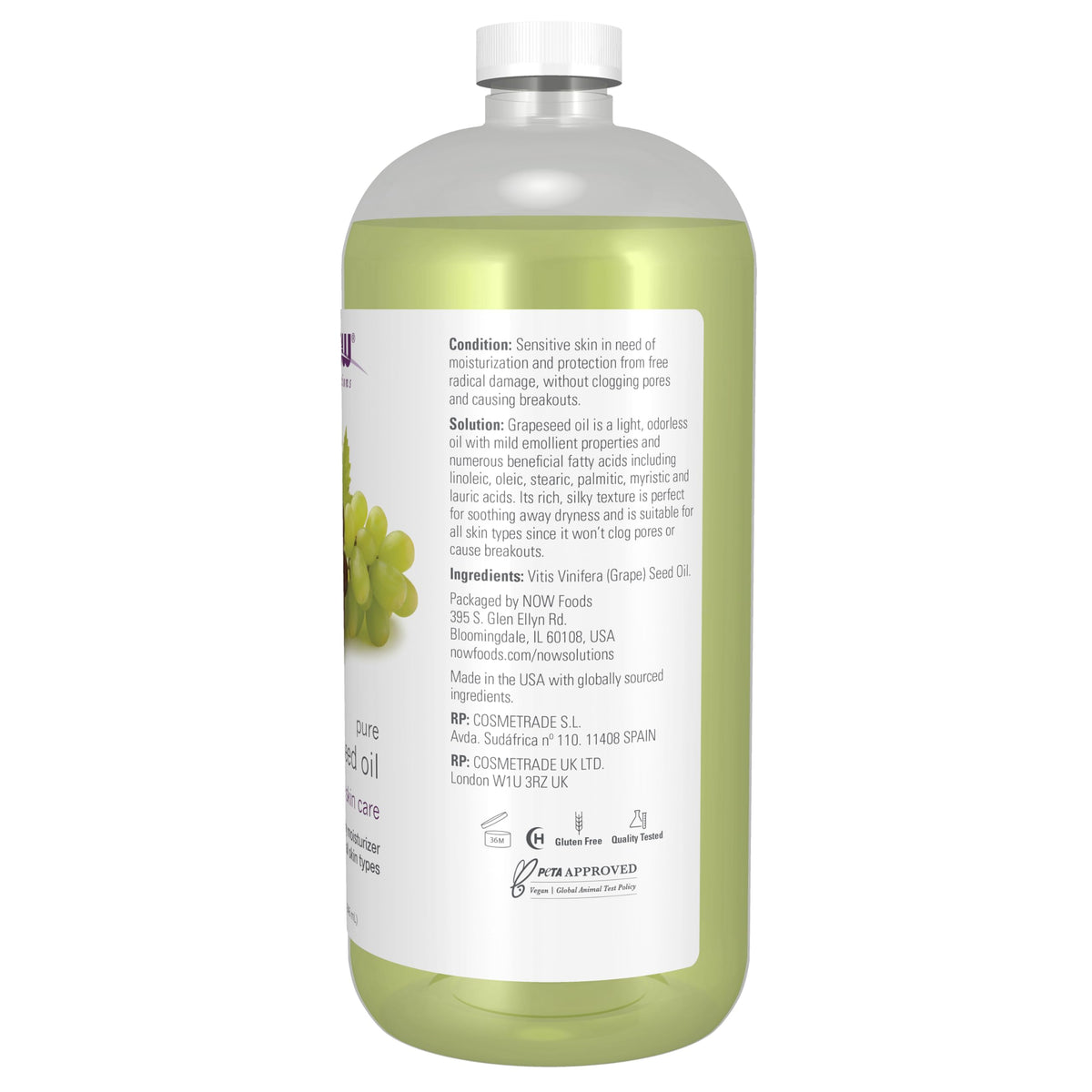 NOW Grapeseed Oil silky texture close-up highlighting lightweight absorption