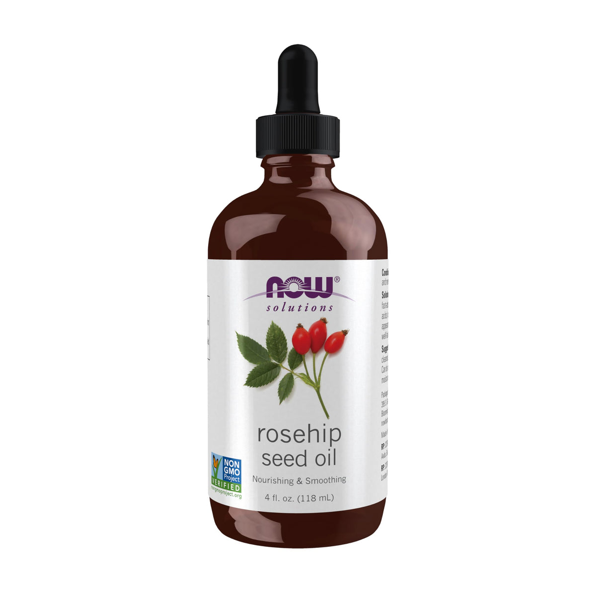 NOW Foods rose hip seed oil front bottle showing clean packaging and size benefit