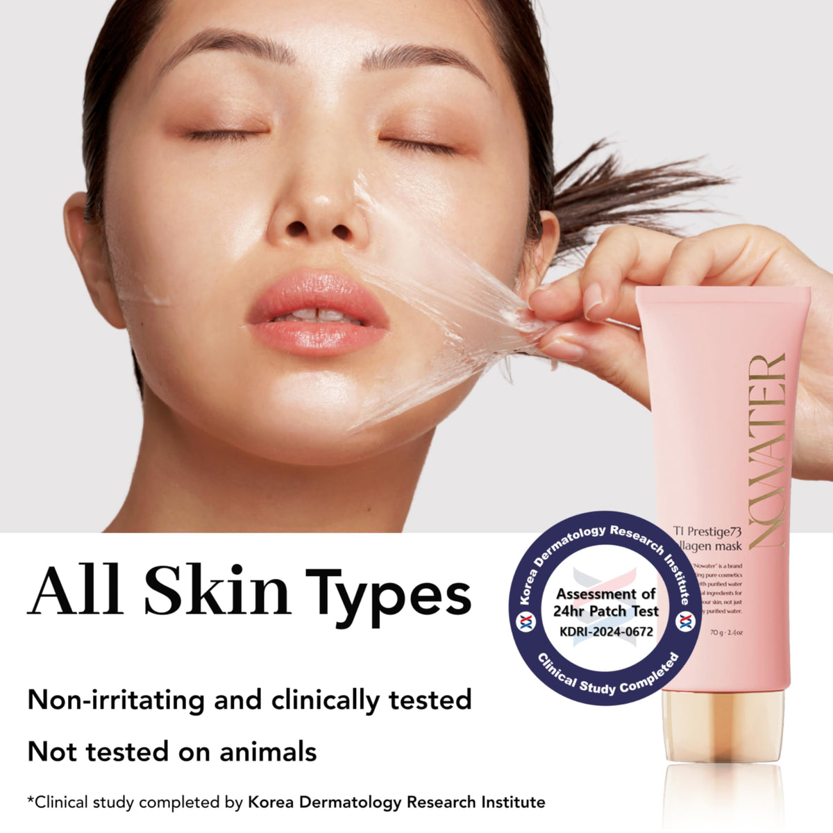 NOWATER label and ingredient list close-up showing 300 Dalton collagen and peptides