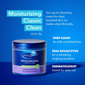 Noxzema open jar showing cream inside and easy scoopability benefit