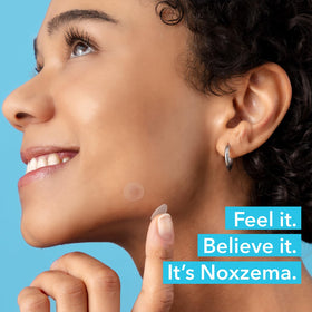 Noxzema patch on fingertip showing scale and easy application benefit