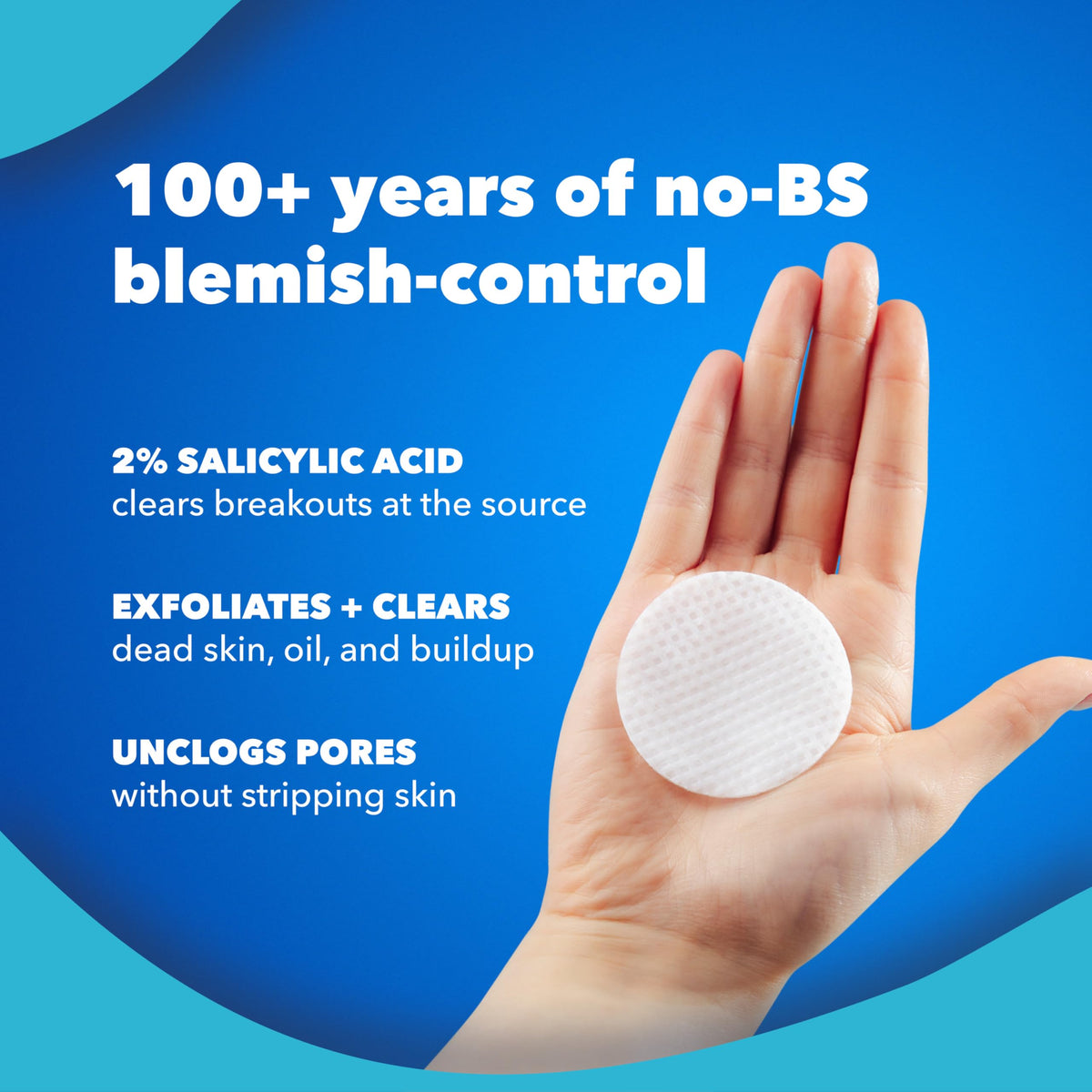 Noxzema pad in hand being applied to cheek for easy, no-rinse acne care