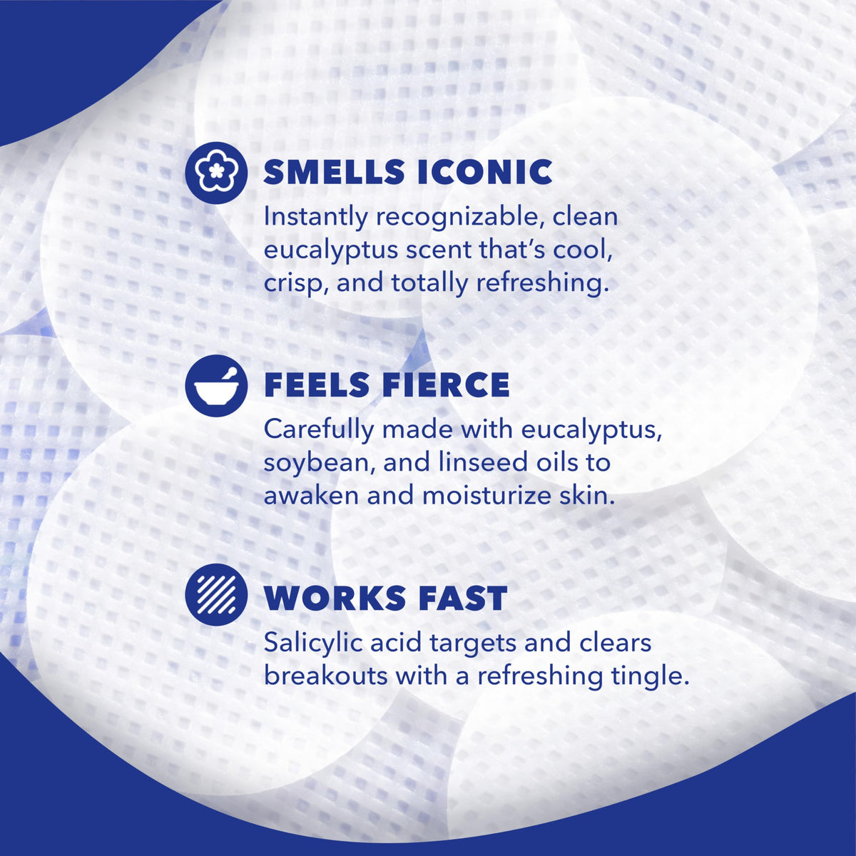 Noxzema pad soaked solution detail illustrating pre-measured treatment delivery