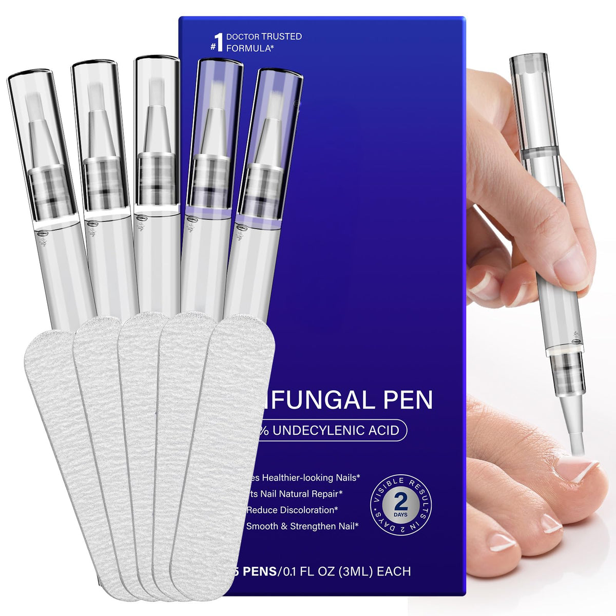 NQINQI front packaging showing five pens and files, clear kit benefits