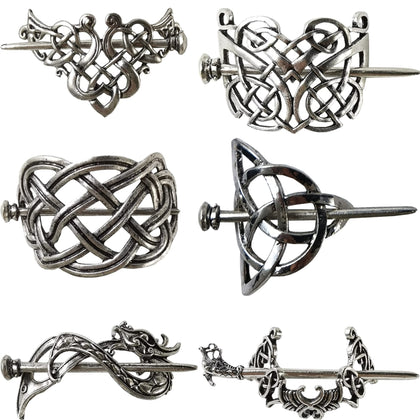NSBELL front packaging showing six silver Celtic hair clips, elegant presentation and gift-ready