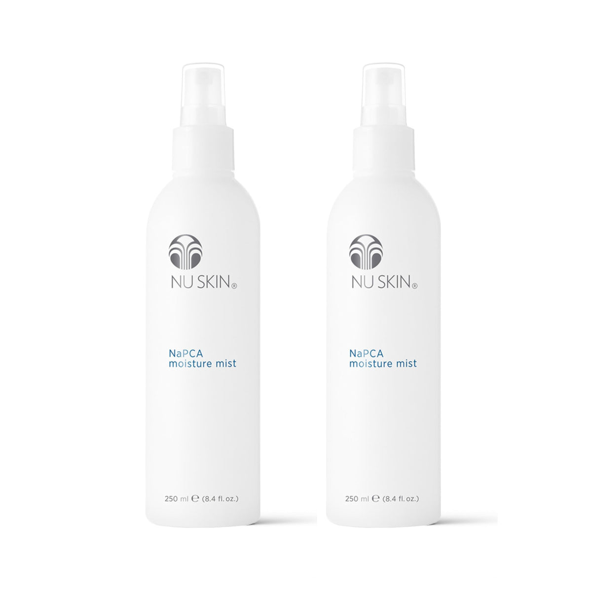 Nu Skin front packaging showing two 8.4 fl oz bottles and product benefit