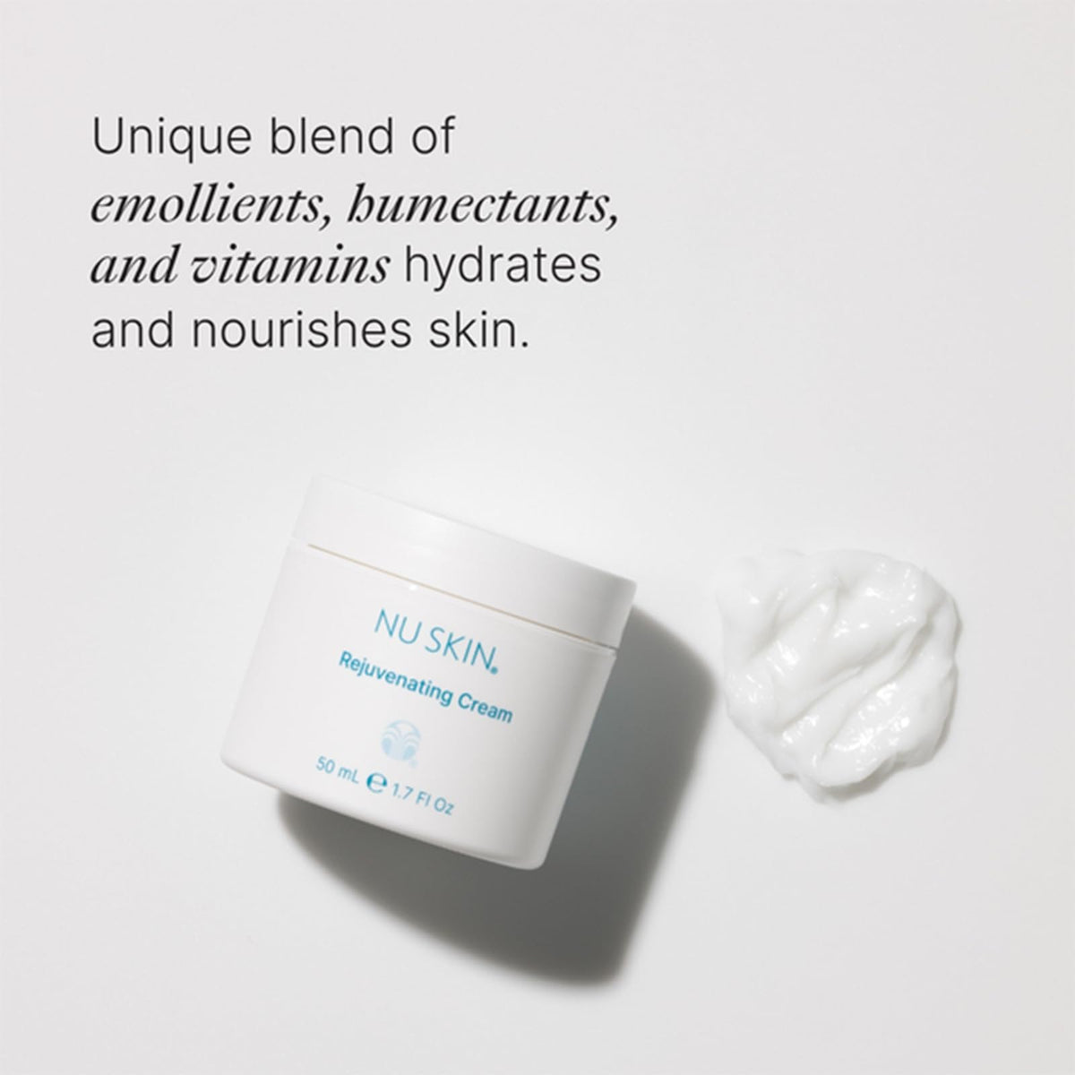 Nu Skin texture close-up revealing creamy gel, highlights quick absorption