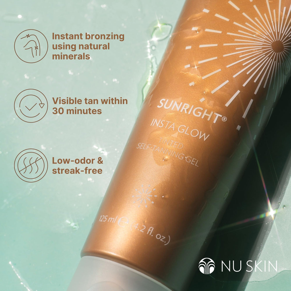 Nu Skin Sunright close-up label highlighting DHA and moisturizing ingredients