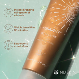 Nu Skin Sunright close-up label highlighting DHA and moisturizing ingredients