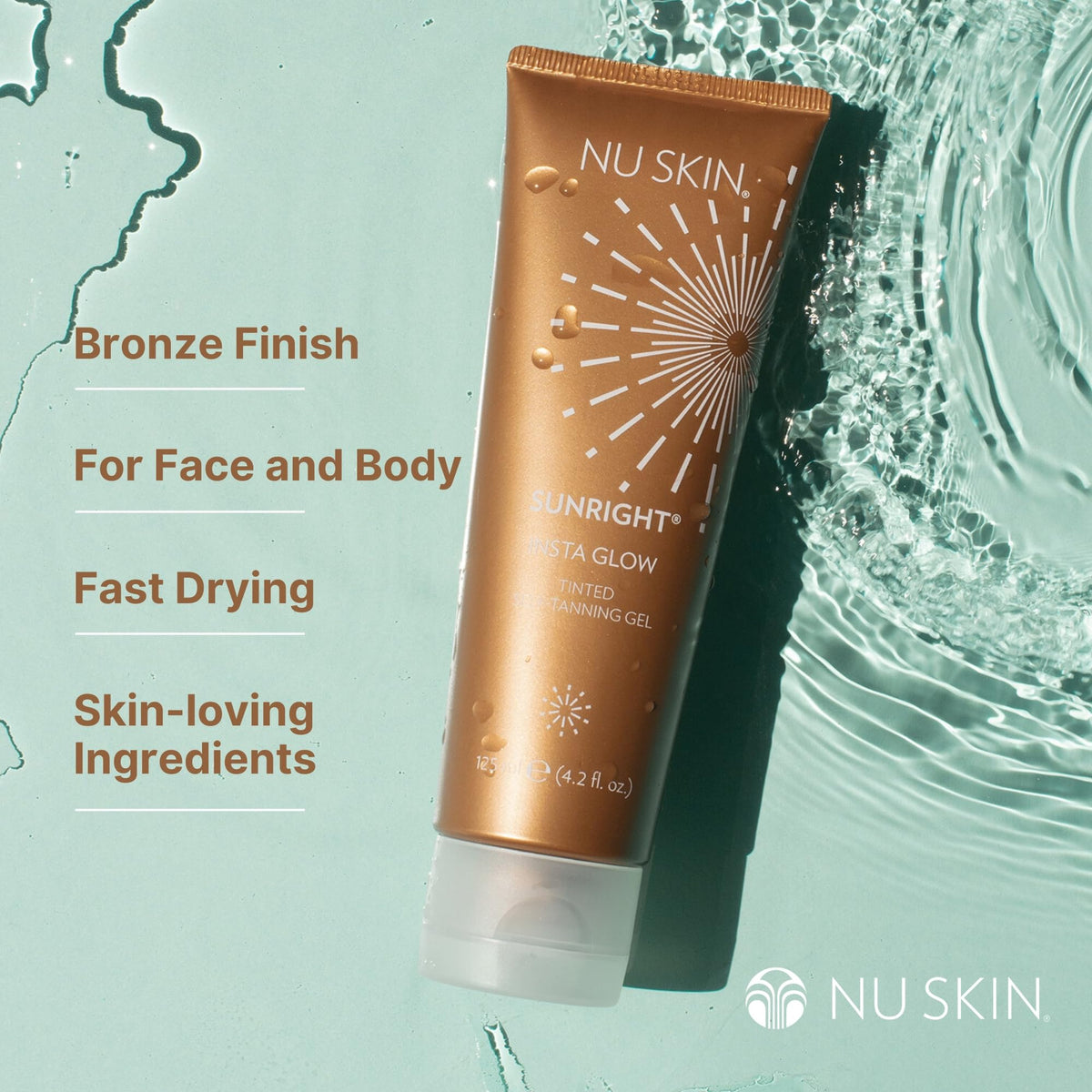 Nu Skin Sunright gel texture on hand proving fast-absorbing hydration