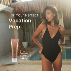 Nu Skin Sunright bottle in hand to display actual 4.2 oz size and portability benefit