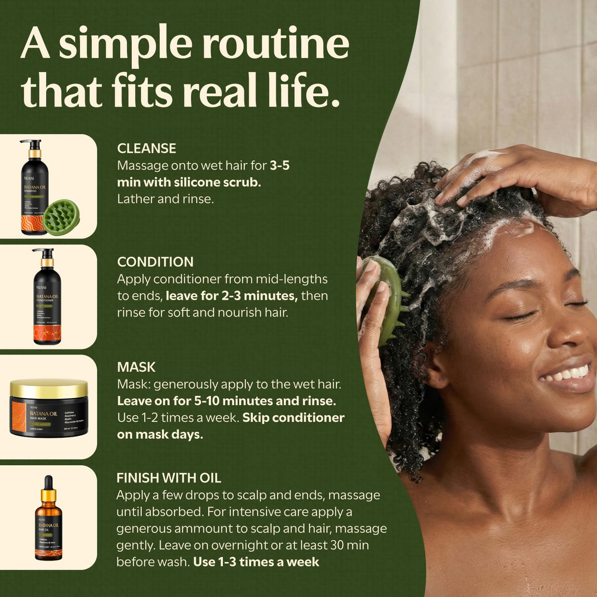 Nuani full set styled in bathroom to show routine-ready convenience