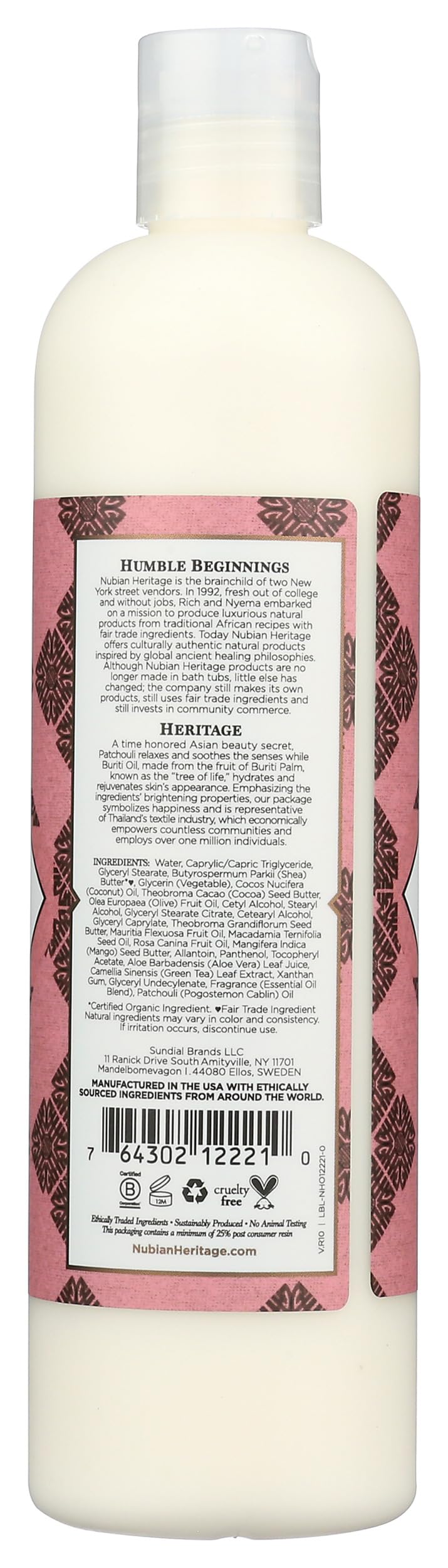 Nubian Heritage lotion texture on skin from pump showing fast absorption benefit