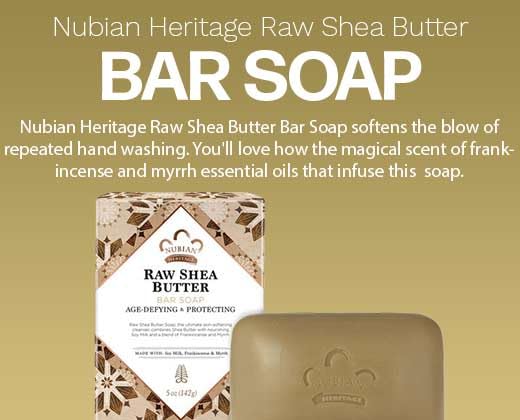 Nubian Heritage bar in a bathroom scene showing soothing, sustainable use