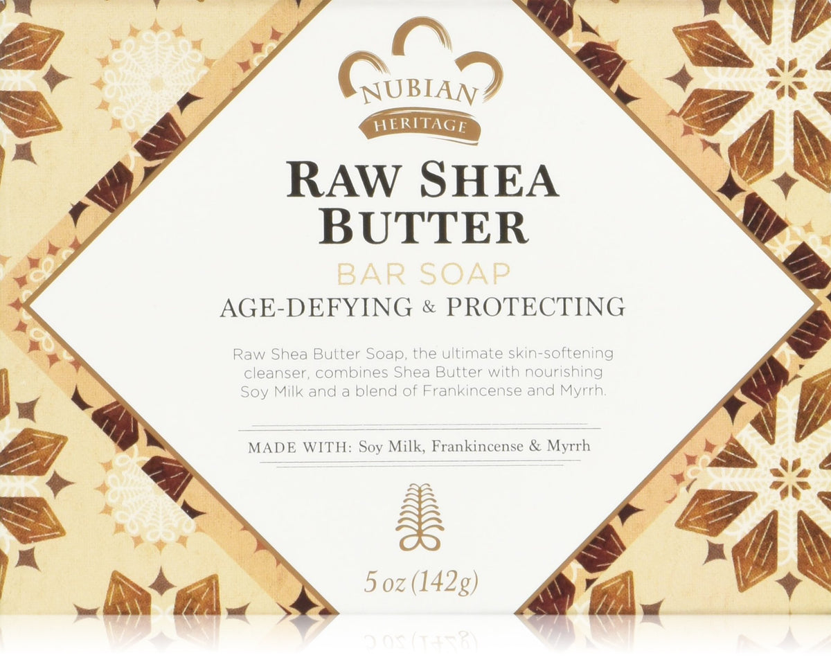 Nubian Heritage front packaging showing six 5oz bars and brand benefits