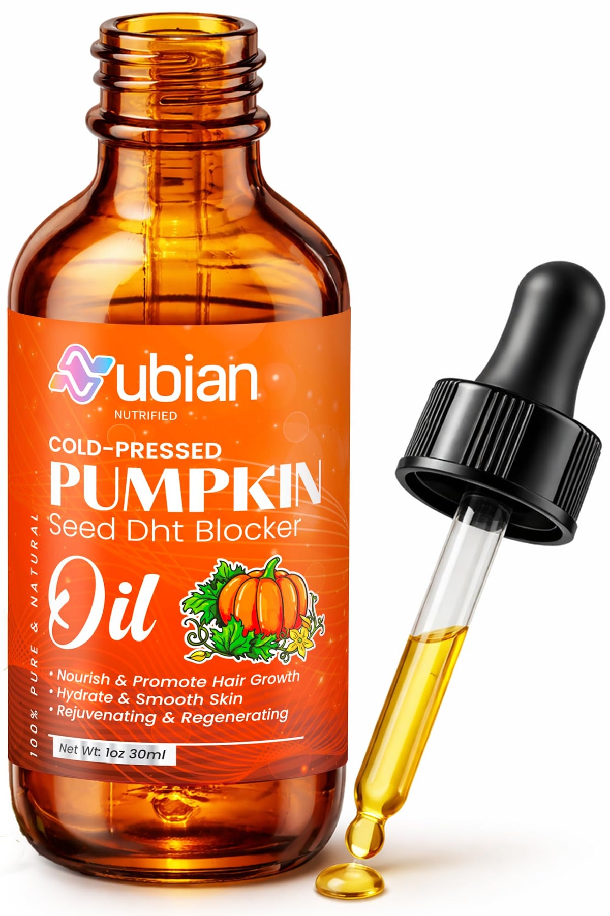 Nubian Nutrified front bottle showing organic pumpkin seed oil benefits