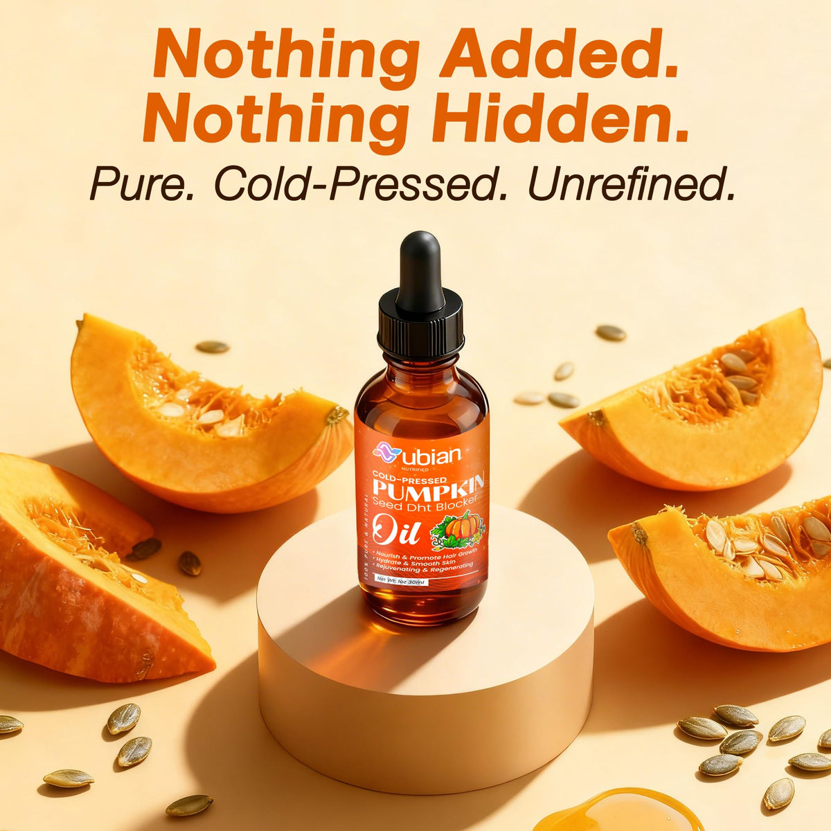Nubian Nutrified bottle beside measuring spoon showing serving size