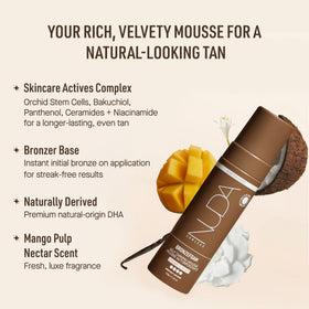 Nuda BronzeFoam applied with tanning mitt demonstrating smooth, streak-free blending