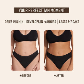 Nuda before and after arm comparison displaying natural medium tan results