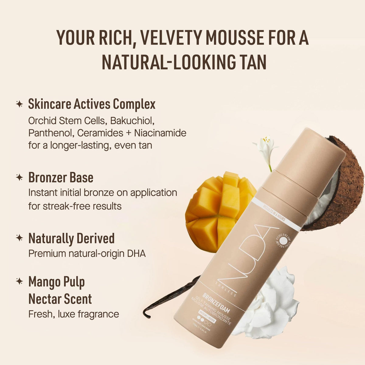 Nuda label close-up highlighting Niacinamide and Bakuchiol for skin-nourishing benefits
