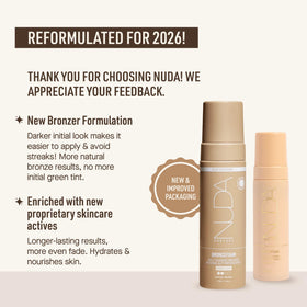 Nuda foam pump dispensing lightweight mousse texture that spreads evenly across skin