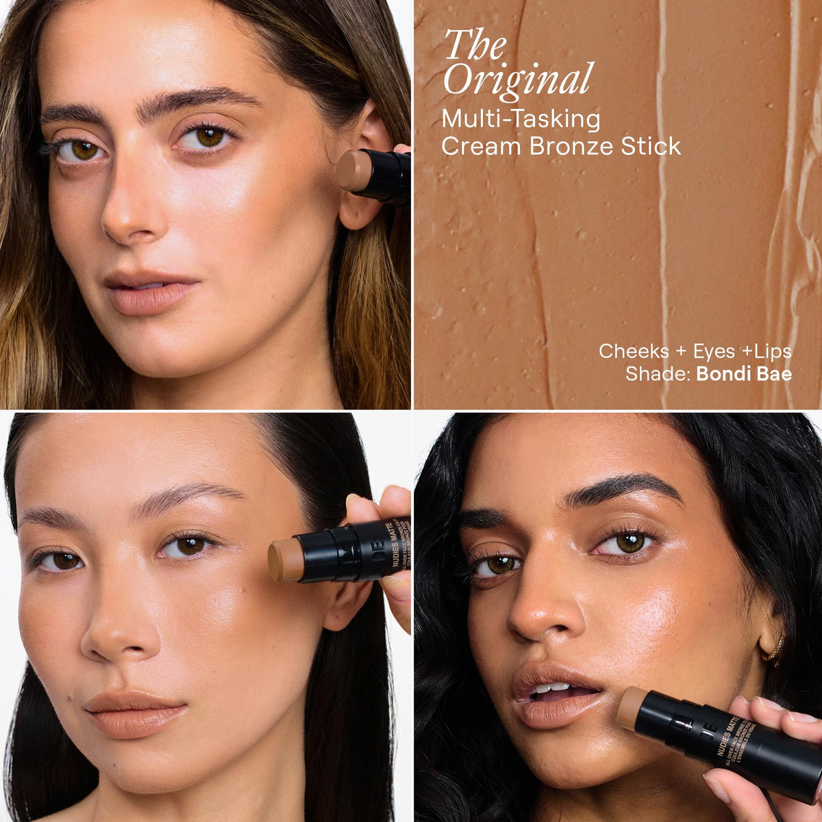 Nudestix open tin with built-in brush demonstrating convenient application