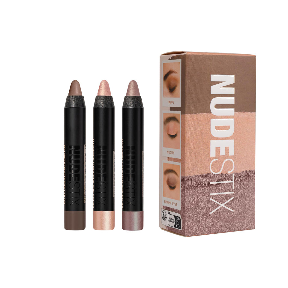 Nudestix front packaging showing mini kit and included sharpener for travel convenience