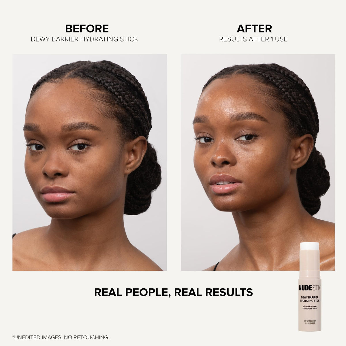 Nudestix stick beside smartphone showing travel size and on-the-go convenience benefit