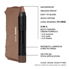 Nudestix applying luminous pencil to eyelid demonstrating quick brightening effect