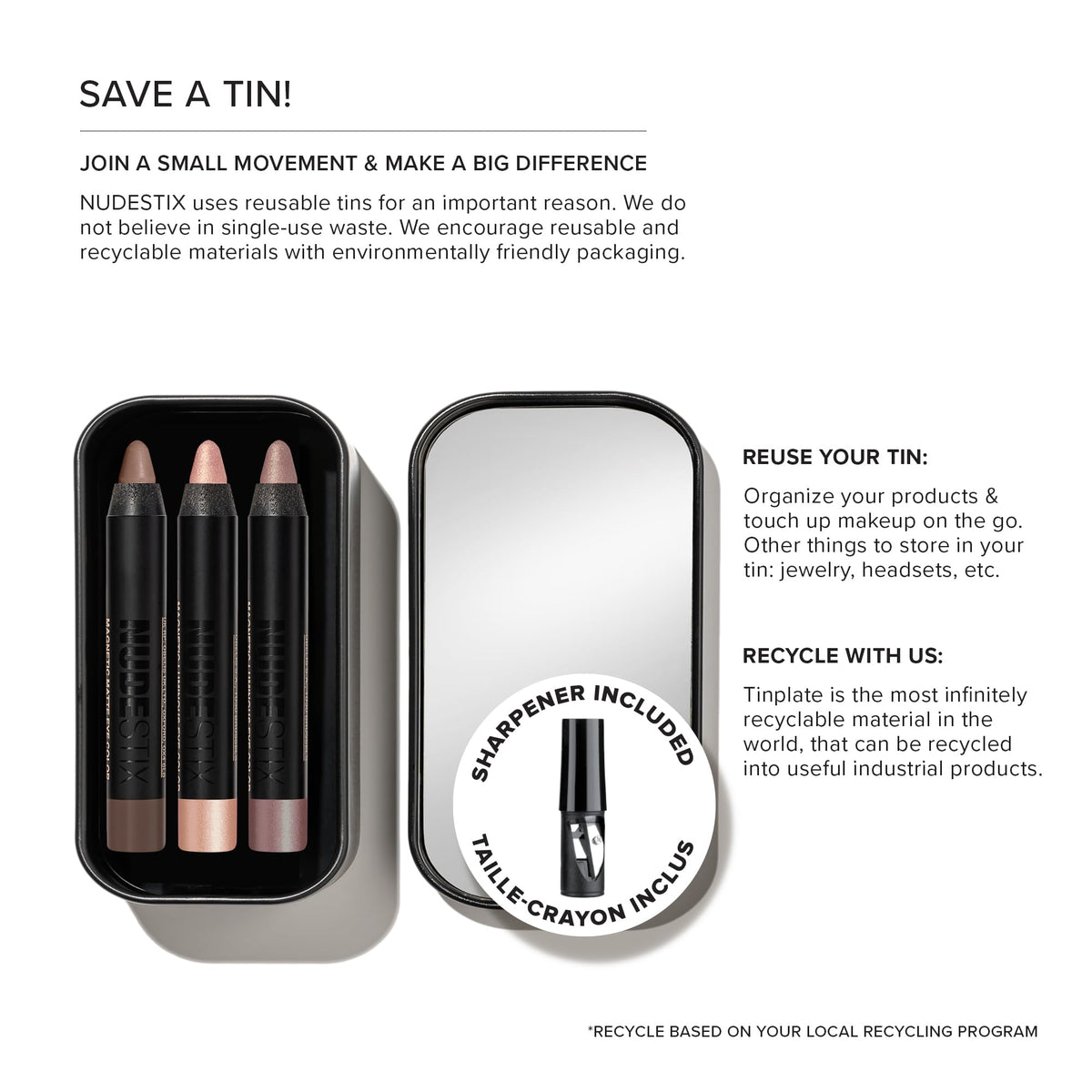 Nudestix mini pencils beside a coin showing compact size for on-the-go use