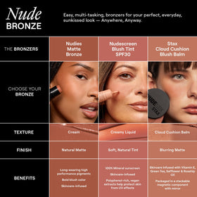 Nudestix next to credit card showing compact size and portability