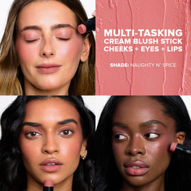 Nudestix open tin with built-in brush highlighting dual-ended convenience